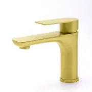 WELS Brushed Gold Round Bathroom Vanity Laundry Chrome Basin Mixer Faucet Tap