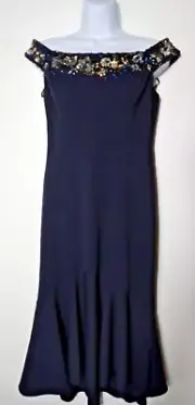 Aidan Mattox Dress Gown Size 4 Trumpet Blue Off Shoulder NWT Twilight Elegant