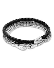 John Hardy Sterling Silver & Leather Heishi Chain Wrap Bracelet