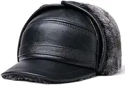 [HAMKVBPR] Men's Leather Hat Men's Thickening Outdoor Cotton Cap Thunderbolt Cap Autumn and Winter(X-Large)