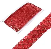uxcell 2cm x 6m Sequins Trim Flat Sequin Paillette Ribbon Strip Braid for Crafts, Embellishments, DIY Sewing Costume Red