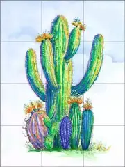 Cactus Tile Backsplash Susan Libby Southwest Art Ceramic Mural SLA110
