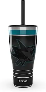 Tervis Traveler NHL San Jose Sharks - Night Game Triple Walled Insulated Tumbler Travel Cup Keeps Drinks Cold & Hot, 30oz with Straw Lid, Stainless Steel