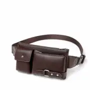 Men's Leather Sling Bag,Chest Shoulder Backpack, Water waterproof #01 Brown