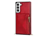 ZY Wallet Phone Case for Samsung Galaxy S21 FE Leather Cover - Red