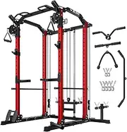 JELENS Multi-Function Power Rack, 2000 lbs Power Cage with Adjustable Cable Crossover System and More Training Attachment, All-in-One Squat Rack with Dual Pulley System, Weight Cage for Home