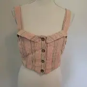 Free People Crop Tank Top Multicolor Stripe Button Front 8 NWT