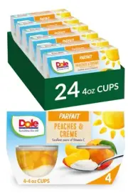 Dole Fruit Bowls, Peaches & Crème Parfait, 4.3oz, 24 cups
