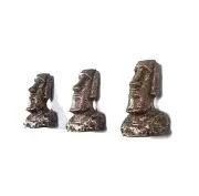 3 EASTER ISLAND HEADS Statue Sculpture Figure MOAI Polynesia Stone finish Art