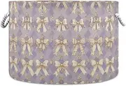Yoogain Vintage Purple Bows Purple Argyle Background storage basket foldable and waterproof toy storage with sturdy handle bag canvas Decorative for closet kitchen garage