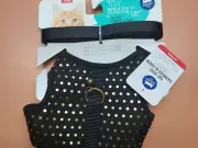 Whisker City Cat Vest Harness And Leash Kitten size Black with gold dots, Bell