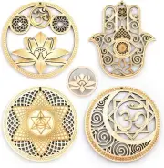 5.31" Sacred Geometry Wall Art 4 PCS Set, (Sacred Lotus, Hamsa Hand, Soul...