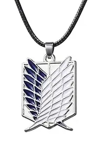 [AIMALL] Attack on Titan Inspired Necklace - Wings of Liberty Freedom Emblem Pendant, Alloy Crafted, Available in Gold & Silver, Ideal for Fans of the Series, Perfect Collectible or Gift Item (Silver+Black)