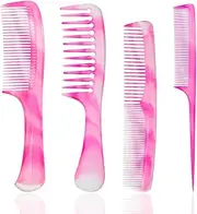FHALLYNN Pink Hair Comb Set - Wide Tooth, Fine Tooth, Rat Tail, and Dual Comb for Women and Men