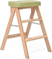 Wooden Stool 3 Tread Folding Step Stool/Ladder Stool Household Stair Chair Stepladder Cushion Seats Widened High Stool