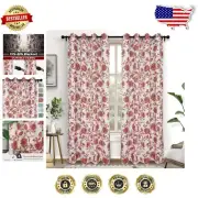 Chic Floral Linen Blend Blackout Curtains - 84 Inch Grommet Drapes for Elegance