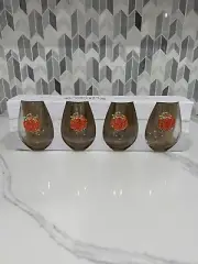 Set of 4 Stemless Wine Glasses Rhinestone Orange Pumpkin for Fall/Thanksgiving