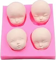 4-Cavity Baby Face Clay Mold BJD SD Human Doll Girl Face Polymer Clay Epoxy Resin Mold Silicone Chocolate Candy Mold Baby Shower Fondant Cake Cupcake Topper Decorating Tool