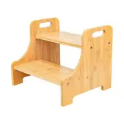 Adults & Kids Bamboo Wooden Step Stool Shelf Footstool for Bathroom Kitchen Bed