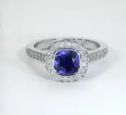 Natural Royal Blue Sapphire Ring Chrismass Ring With White Zircons Silver 925