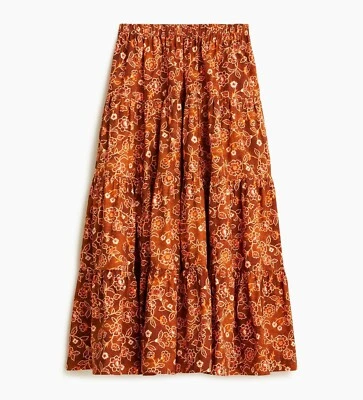 J.Crew Tiered pull-on maxi skirt in vintage vines Size XS Brown Multi New