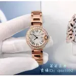 CARTIER 卡地亞 藍氣球系列 18K玫瑰金鑲鑽 28MM 女士石英錶 腕錶 WE9002Z3