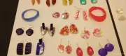 Retro 1980's Lucite Earrings Orange Red Purple Neon pink Gold Handmade Costume