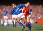 Jason Dozzell of Ipswich Town competes for the ball with Steve Nic- Old Photo 1