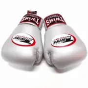 Genuine Twins Authentic Boxing Gloves Silver Leather Size Selection