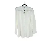 Eileen Fisher Mandarin Collar Shirt Button Cuffs Long Sleeve White Size L NWT