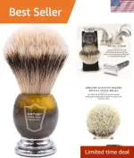 Parker Silvertip Badger Shaving Brush-Faux Horn Handle with a Chrome Base, Lo...