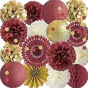 ANSOMO Burgundy and Gold Party Decorations Fall Maroon Wine Red Bridal Baby Shower Birthday Wedding Graduation