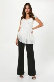 Coast Womens Blouse Ruffle Tiered Chiffon Top Sleeveless Ivory Elegant
