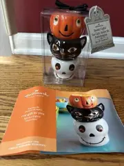 NIP NWT Hallmark Spooky Tea Light Candle Holder Set of 3 Ceramic Halloween NEW