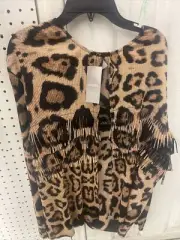 Chico's Collection 4, 2X Leopard Print Fringe Crinkle Cardigan Jacket NWT $119