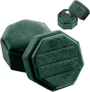 Framendino, Green Velvet Ring Box 3 Slots Holder Octagon Jewelry for Proposal Engagement Wedding Ceremony