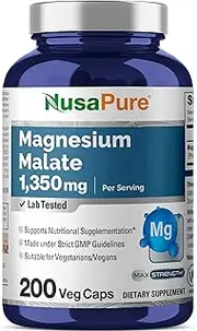 Magnesium Malate 1350mg 200 Veggie Capsules (Non-GMO & Gluten Free) High Potency - Supports Energy Production, Healthy Metabolism, Muscles Function & Nerve Function