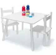 Kids White Wooden Table and 2 Chairs Set Children Art Craft Table