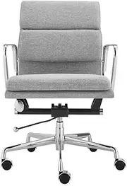 Matt Blatt Eames Premium Replica Low Back Soft Pad Office Chair Fabric (Grey/Chrome) - MBEAPOCLGFA
