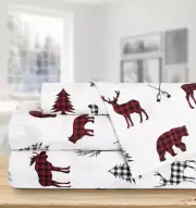 New FULL Sheet Set, Buffalo Check,Wildlife, Holiday Double Bed White/Red, 4PC