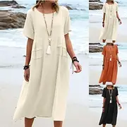 Women's Midi Dress T Shirt Dress Tee Dress Summer Dress Casual Daily Regular Fit Plain Short Sleeve Crew Neck Black Orange Apricot Gray Summer