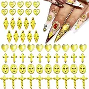 60Pcs Gold Cross Nail Charms for Nails Art Design Metal Luxury Jewels Decoration Gems Retro Chrome Gothic Accessories Vintage Nail Craft Heart Jewelry DIY Punk Style Holy Logo Decor Jesus Virgin Mary