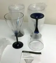 Tupperware Sheerly Elegant BLUE Stemware Set 4: Goblet Cocktail Martini Glasses