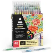 Dual Tip Brush Markers – Set of 48 Pens with Fine and Brush Tips, Water-Based...