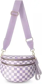 [Ayataok] Spacious Checkered Nylon Crossbody Bag Bum Bag Checkered Handbags Wallets for Women,Fanny Packs for Women Checkered Belt Bag, Light Purple, Casual Streetwear