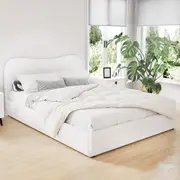 Artiss Bed Frame Double Mattress Base Wooden Platform Boucle Beige DARA