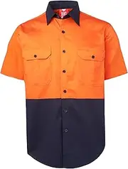 [BIG BEE] Hi Vis Shirt Work Top Cotton Drill Safety Workwear Short Sleeve