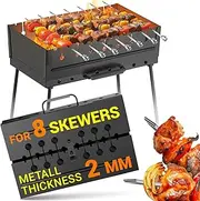 Charcoal Grill for 8 Skewers Portable Barbecue 16.9"×11.8"×16.9" Kabob Camp Grills - Foldable Metal Mangal - Kebab Shish BBQ for EDC Picnic Outdoor Cooking Camping Hiking