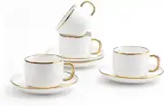 Tea Cups and Saucers with Gold Trim, 6.76 Ounce White Porcelain Tea Set & Coffee