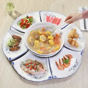 青花創意家用擺盤餐具套裝 陶瓷拼盤 菜盤 圓形海鮮組合拼盤盤子